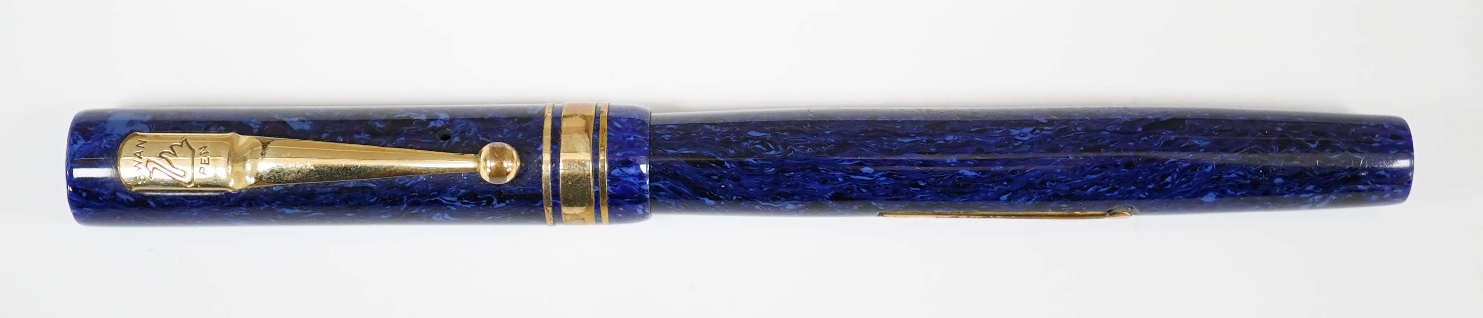 A Swan Mabie Todd & Co. lapis blue lever filler with gold filled trim